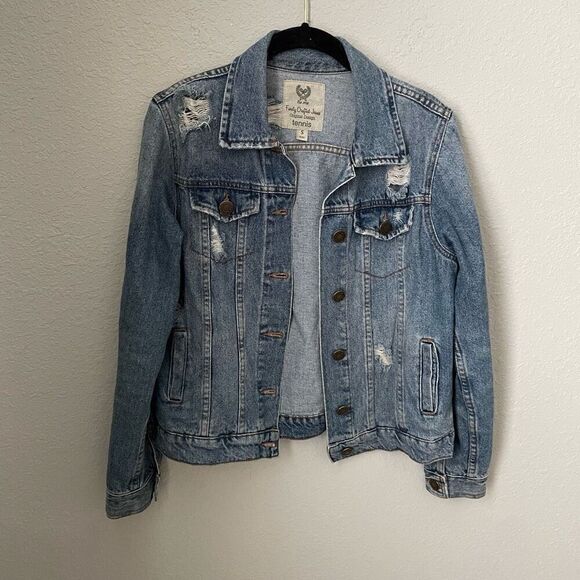 TNS by Tennis Distressed Denim Jacket Size Small - Picture 1 of 4